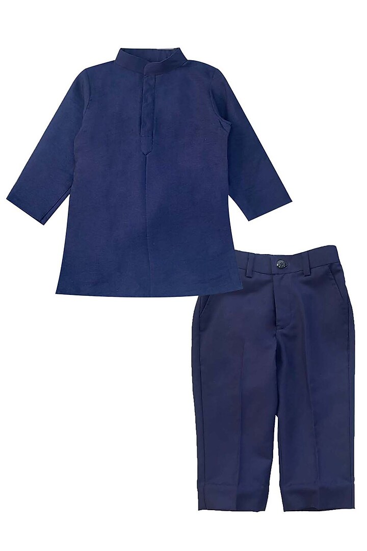 Blue Velvet Zari Embroidered Sherwani Set For Boys by Alyaansh Couture at Pernia's Pop Up Shop