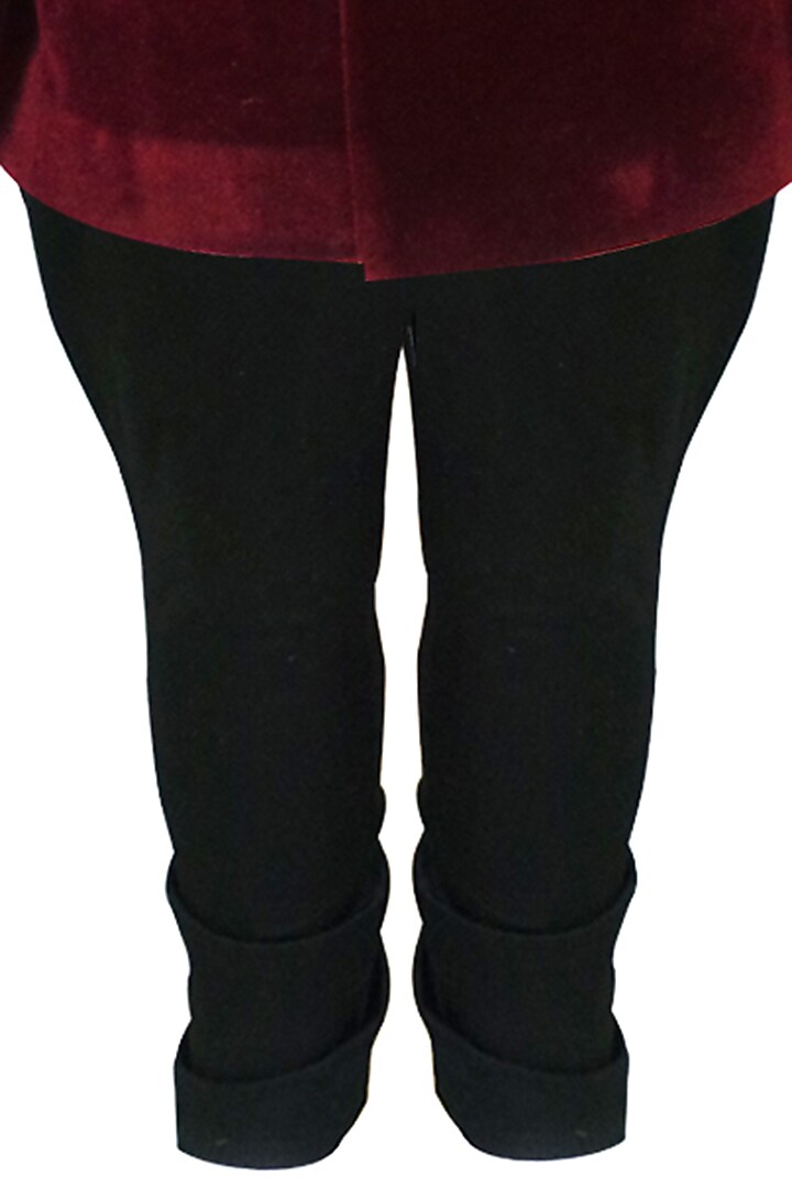 Burgundy Velvet Applique Motif Embroidered Bandhgala Set For Boys by Alyaansh Couture at Pernia's Pop Up Shop