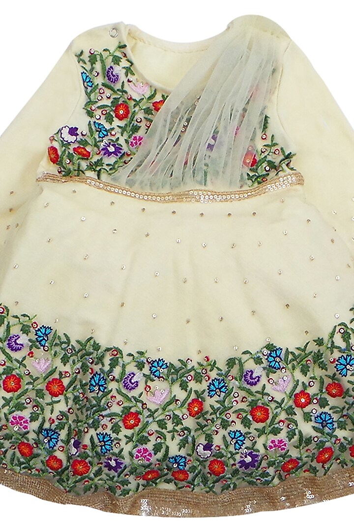 Yellow Cotton Jersey Floral Machine Embroidered Lehenga Romper by Alyaansh Couture at Pernia's Pop Up Shop