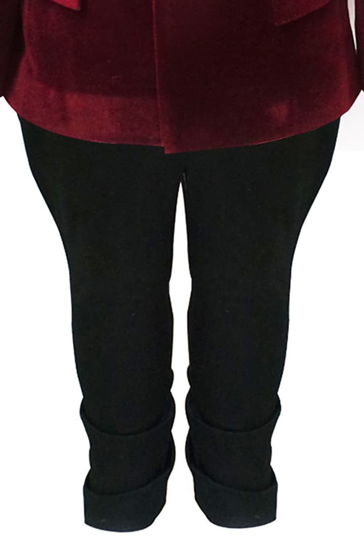 Maroon Velvet Motif Bandhgala Set For Boys by Alyaansh Couture at Pernia's Pop Up Shop