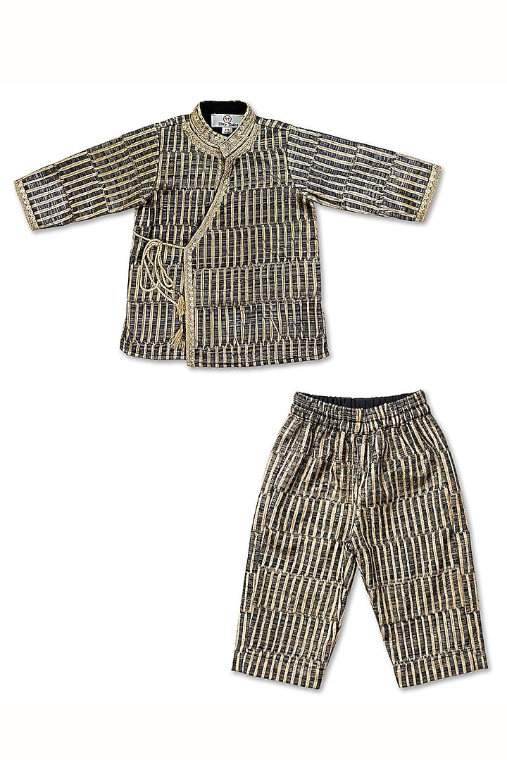 Black Tissue Silk Angrakha Set For Boys by Alyaansh Couture at Pernia's Pop Up Shop