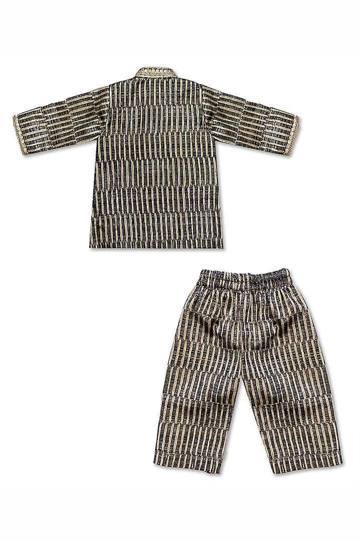 Black Tissue Silk Angrakha Set For Boys by Alyaansh Couture at Pernia's Pop Up Shop