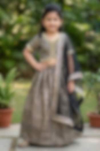 Black & Gold Tissue Silk Lehenga Set For Girls by Alyaansh Couture at Pernia's Pop Up Shop