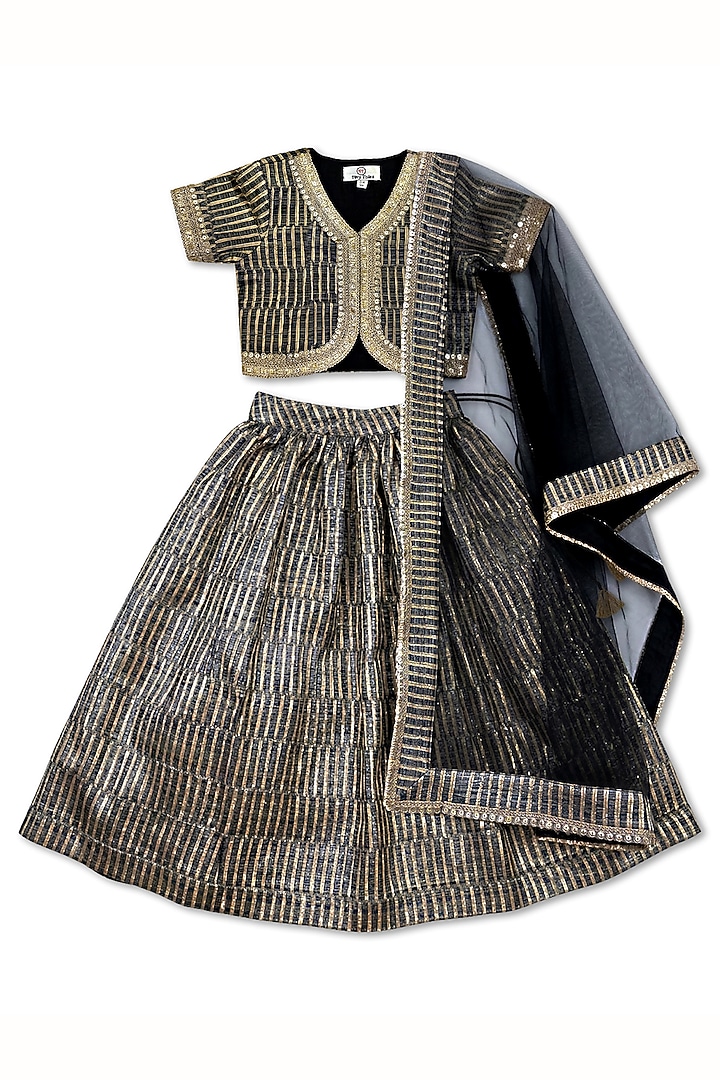 Black & Gold Tissue Silk Lehenga Set For Girls by Alyaansh Couture at Pernia's Pop Up Shop