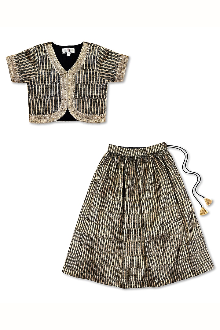 Black & Gold Tissue Silk Lehenga Set For Girls by Alyaansh Couture at Pernia's Pop Up Shop