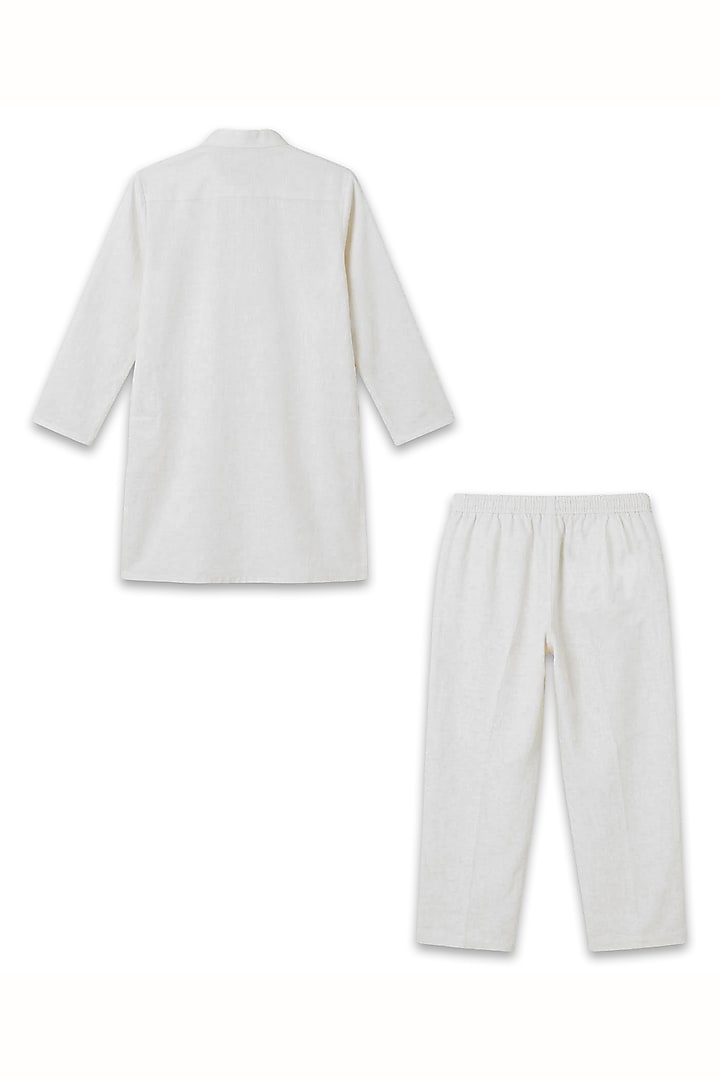 White Cotton Silk Floral Embroidered Bundi Jacket Set For Boys by Alyaansh Couture at Pernia's Pop Up Shop