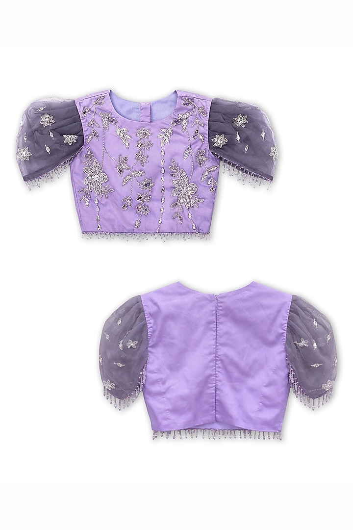 Lavender Net Floral Embroidered Lehenga Set For Girls by Alyaansh Couture at Pernia's Pop Up Shop
