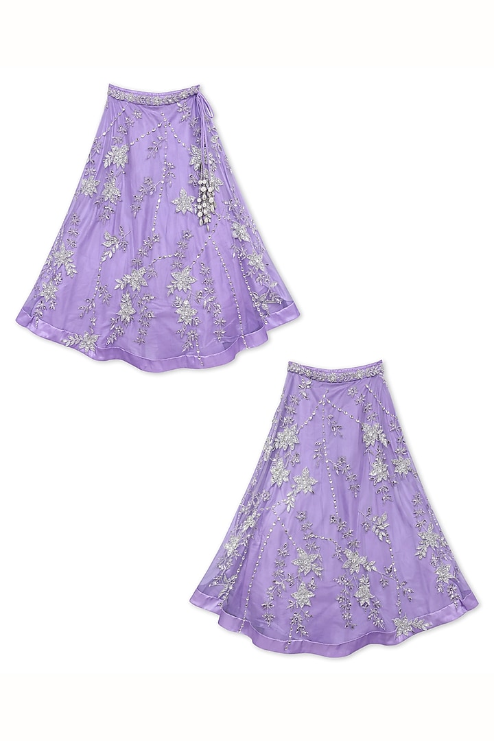 Lavender Net Floral Embroidered Lehenga Set For Girls by Alyaansh Couture at Pernia's Pop Up Shop