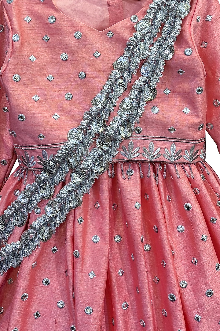 Pink Silk Embroidered Lehenga Set For Girls by Alyaansh Couture at Pernia's Pop Up Shop