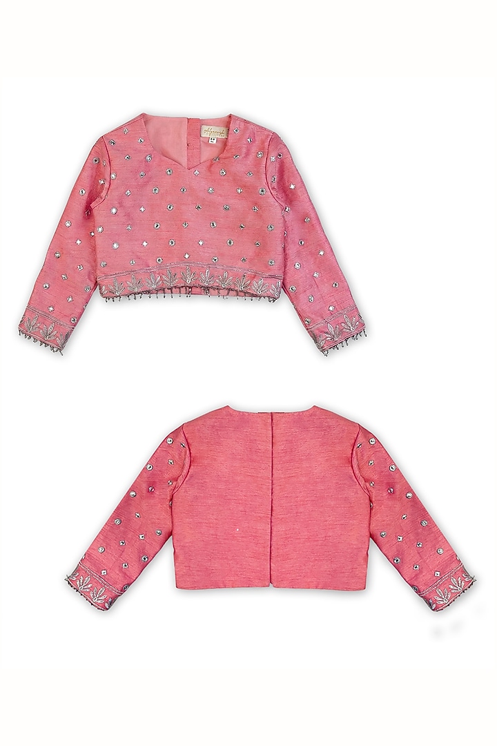 Pink Silk Embroidered Lehenga Set For Girls by Alyaansh Couture at Pernia's Pop Up Shop