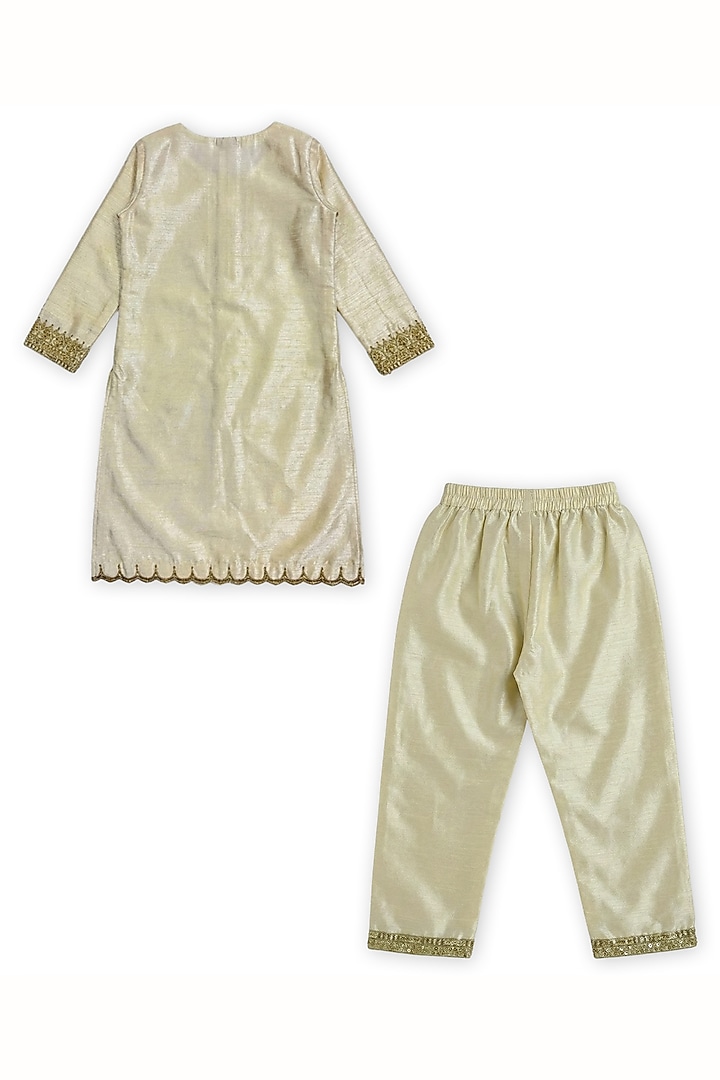 Beige Dupion Silk Kurta Set For Girls by Alyaansh Couture at Pernia's Pop Up Shop