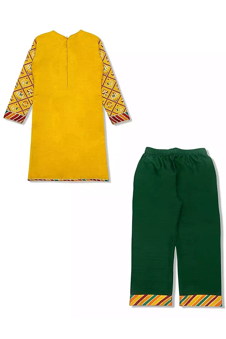 Yellow Silk Embroidered & Printed Kurta Set For Girls by Alyaansh Couture at Pernia's Pop Up Shop