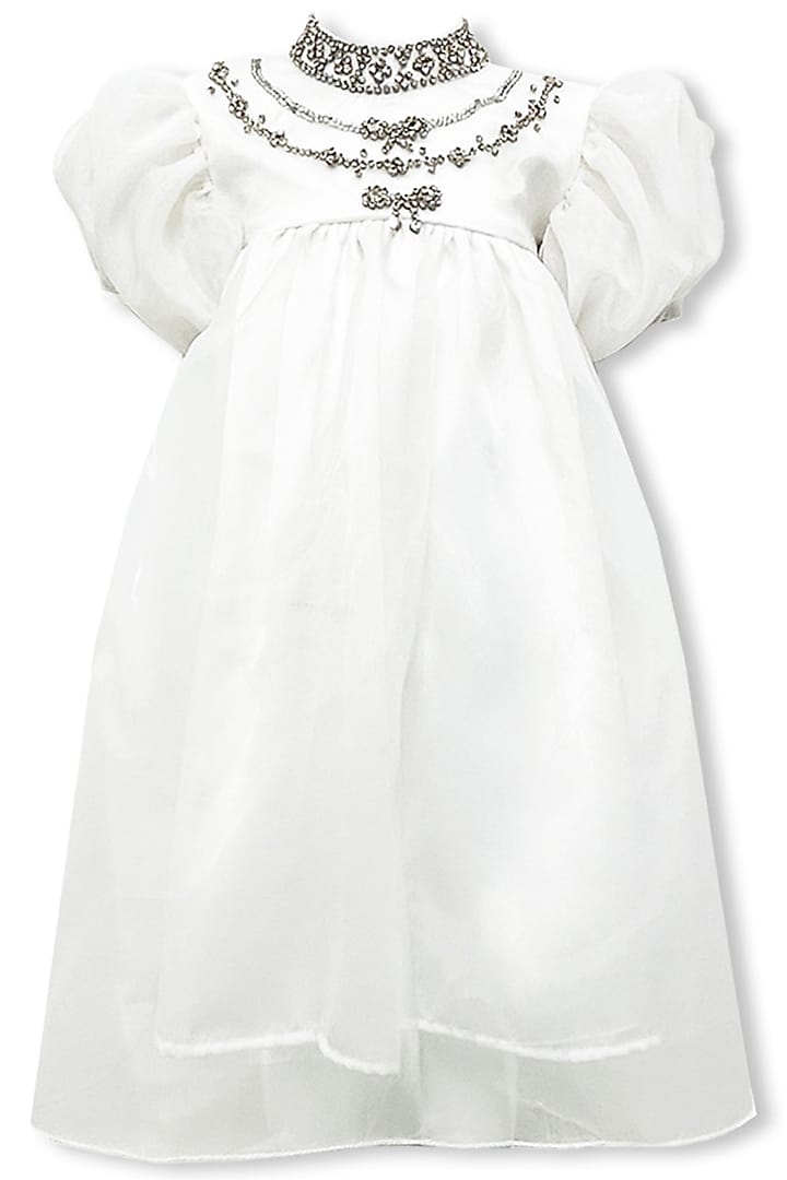 White Organza Embellished Dress For Girls by Alyaansh Couture at Pernia's Pop Up Shop