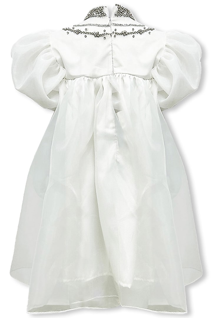 White Organza Embellished Dress For Girls by Alyaansh Couture at Pernia's Pop Up Shop