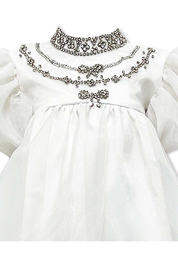 White Organza Embellished Dress For Girls by Alyaansh Couture at Pernia's Pop Up Shop