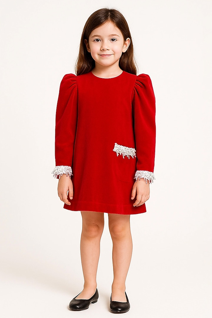 Red Banana Crepe Dress For Girls by Alyaansh Couture at Pernia's Pop Up Shop