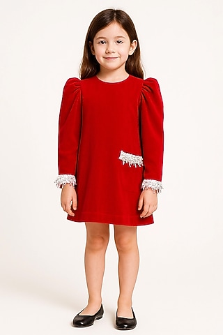 Red Banana Crepe Dress For Girls by Alyaansh Couture