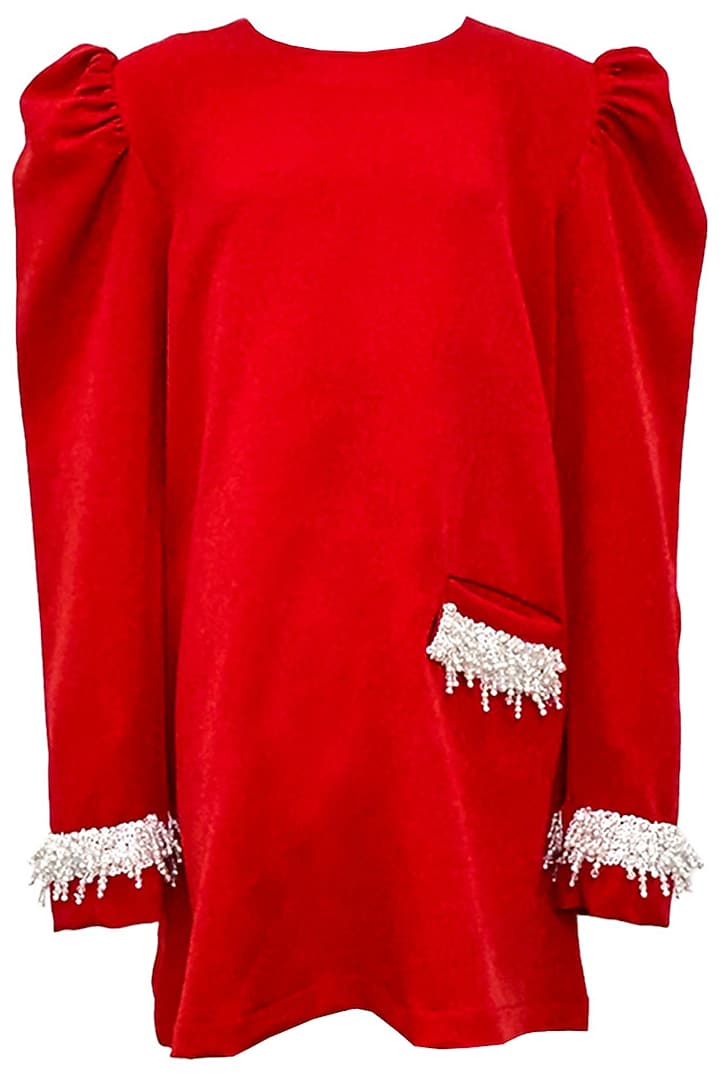 Red Banana Crepe Dress For Girls by Alyaansh Couture at Pernia's Pop Up Shop