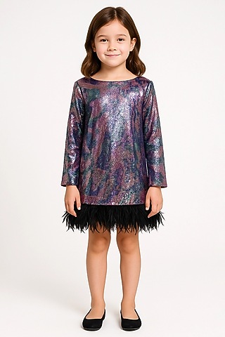 Multi-Colored Sequins Georgette Dress For Girls by Alyaansh Couture