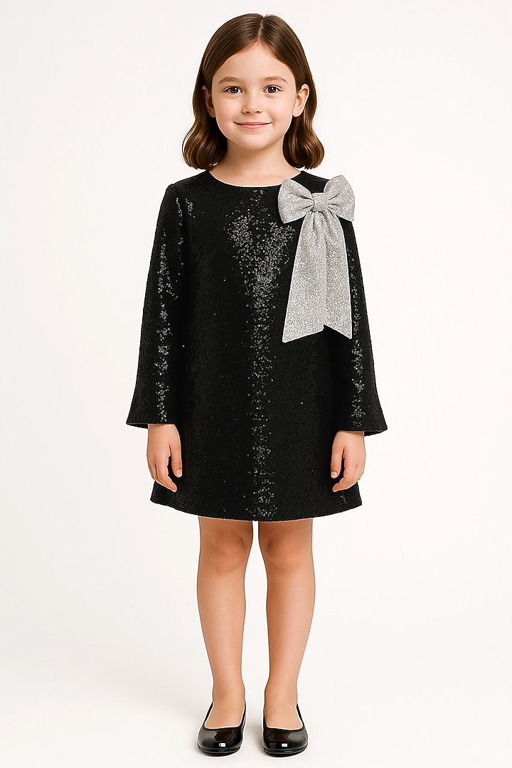 Black Sequins Georgette Dress For Girls by Alyaansh Couture at Pernia's Pop Up Shop