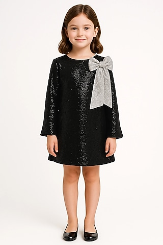 Black Sequins Georgette Dress For Girls by Alyaansh Couture
