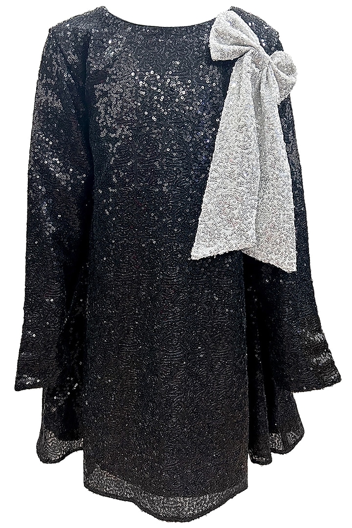 Black Sequins Georgette Dress For Girls by Alyaansh Couture at Pernia's Pop Up Shop