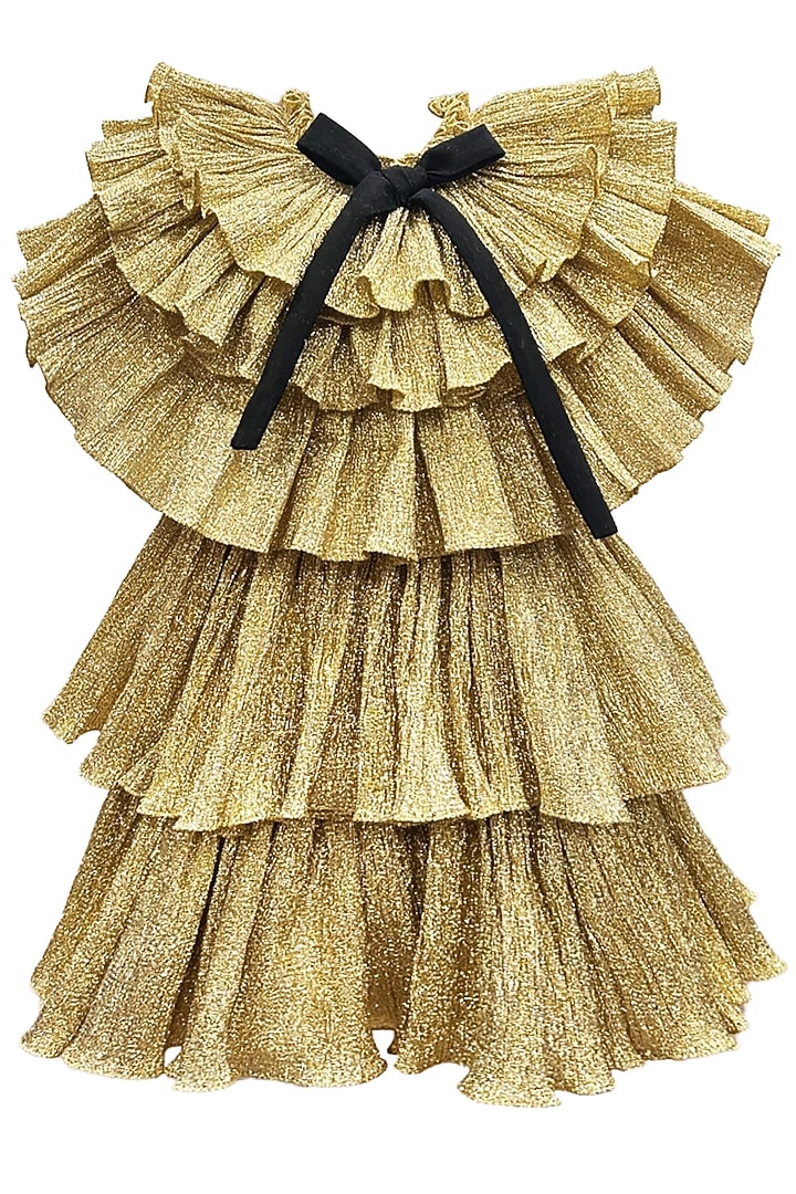 Golden Foil Crinkled Dress For Girls by Alyaansh Couture at Pernia's Pop Up Shop