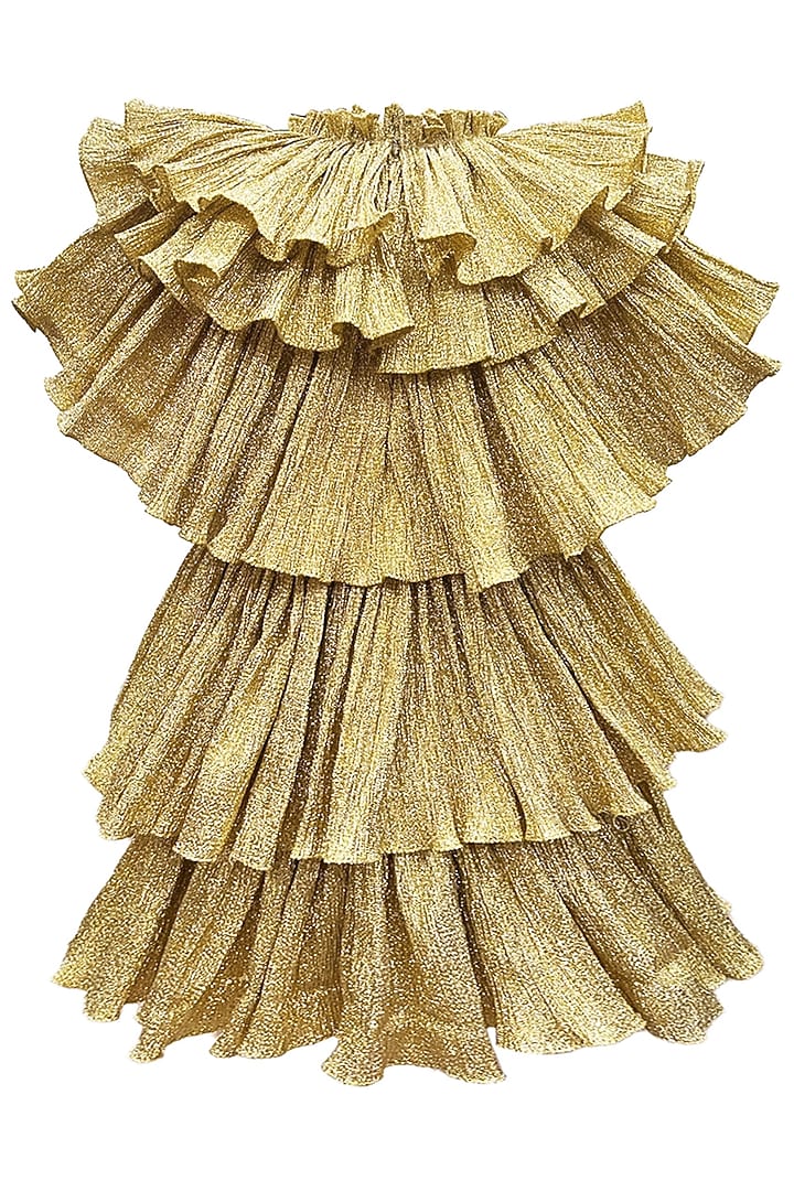 Golden Foil Crinkled Dress For Girls by Alyaansh Couture at Pernia's Pop Up Shop