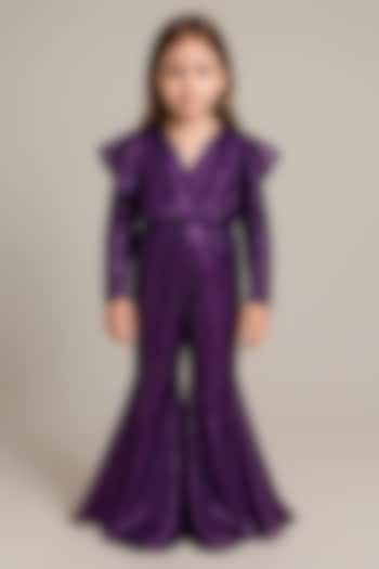 Purple Sequins Georgette Jumpsuit For Girls by Alyaansh Couture at Pernia's Pop Up Shop