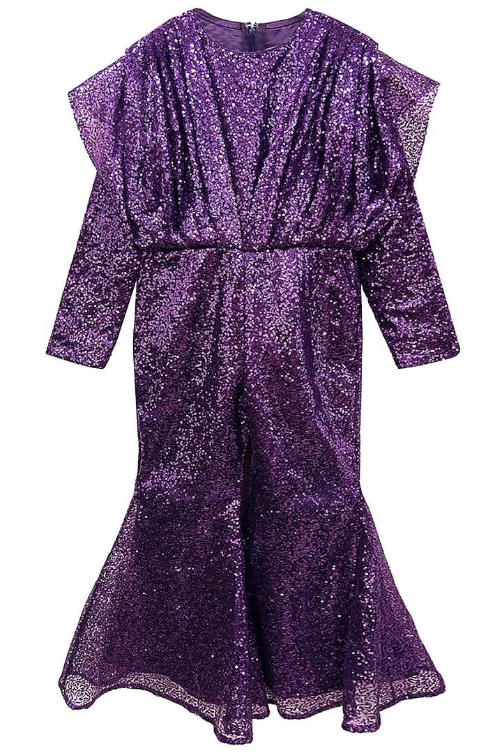 Purple Sequins Georgette Jumpsuit For Girls by Alyaansh Couture at Pernia's Pop Up Shop
