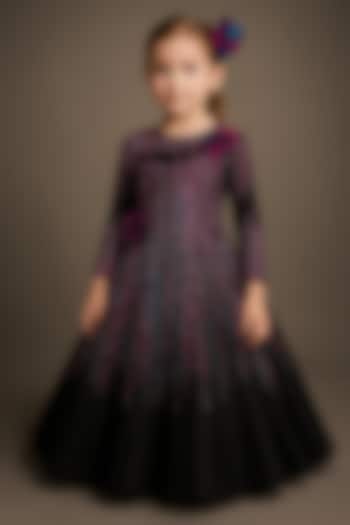 Black Net Floral Handwork Gown With HairClip For Girls by Alyaansh Couture at Pernia's Pop Up Shop