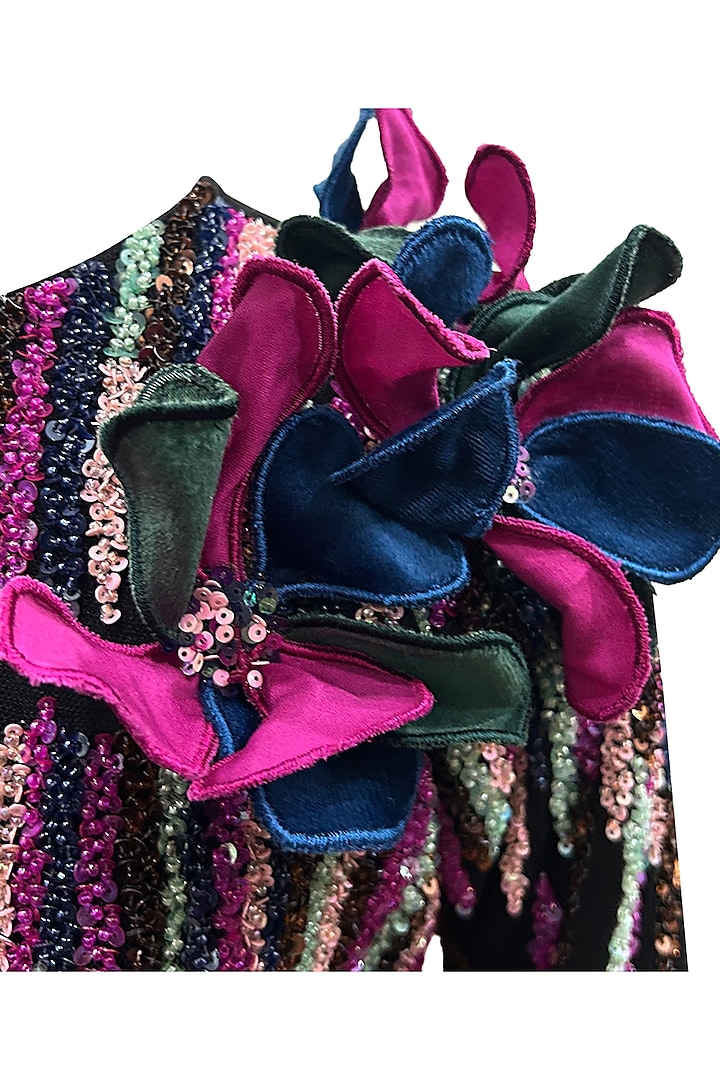 Black Net Floral Handwork Gown With HairClip For Girls by Alyaansh Couture at Pernia's Pop Up Shop