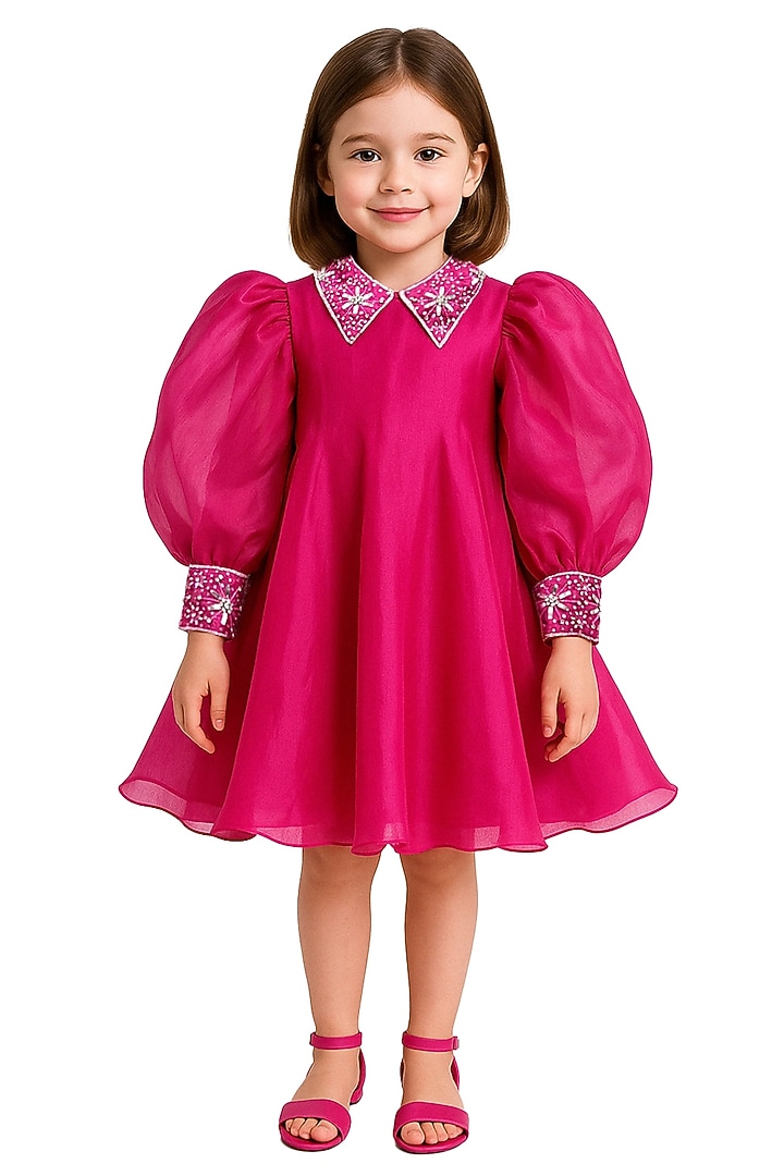 Pink Organza Embellished Dress For Girls by Alyaansh Couture at Pernia's Pop Up Shop