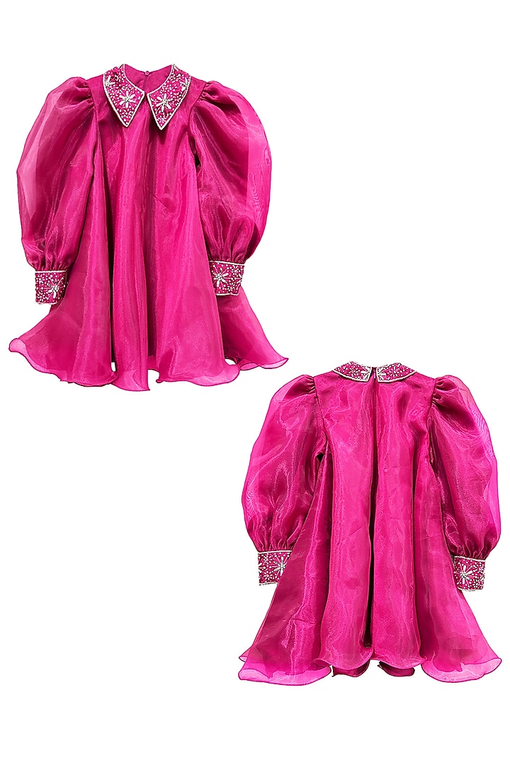 Pink Organza Embellished Dress For Girls by Alyaansh Couture at Pernia's Pop Up Shop