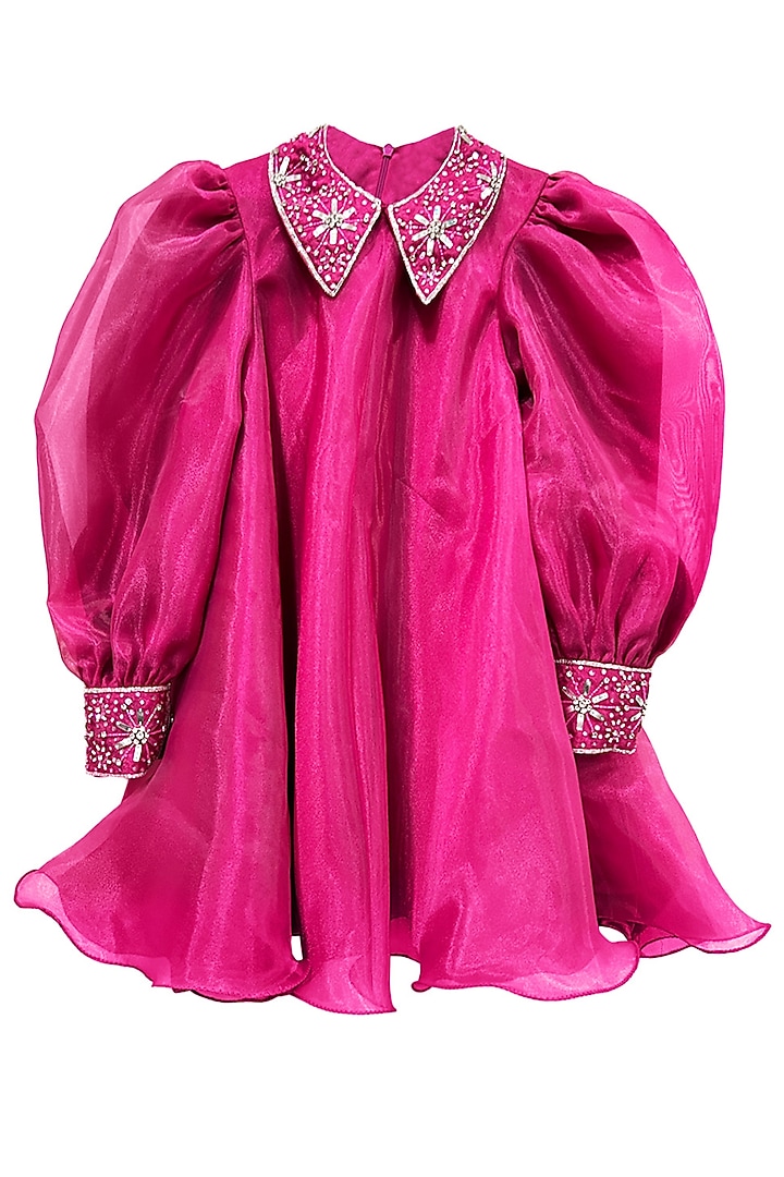 Pink Organza Embellished Dress For Girls by Alyaansh Couture at Pernia's Pop Up Shop