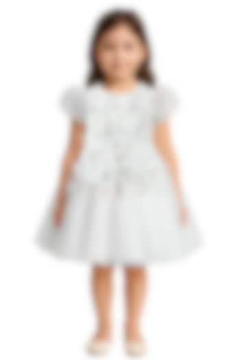 White Organza & Net 3D Floral Embellished Dress For Girls by Alyaansh Couture at Pernia's Pop Up Shop