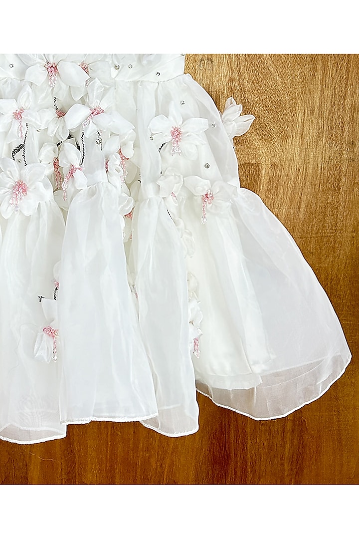 White Organza & Net 3D Floral Embellished Dress For Girls by Alyaansh Couture at Pernia's Pop Up Shop