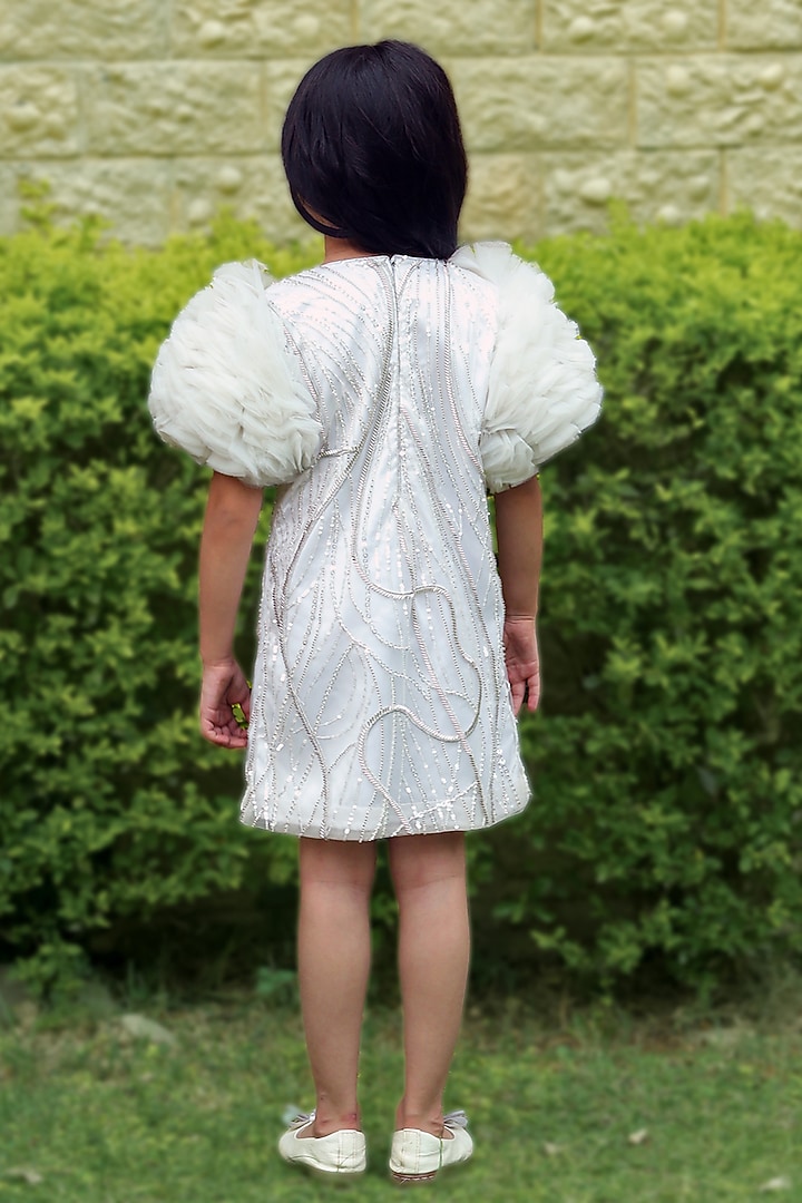 White Net Embroidered Dress For Girls by Alyaansh Couture at Pernia's Pop Up Shop