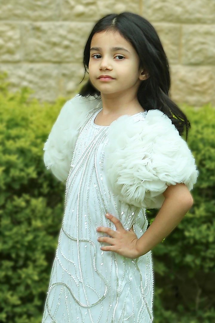White Net Embroidered Dress For Girls by Alyaansh Couture at Pernia's Pop Up Shop