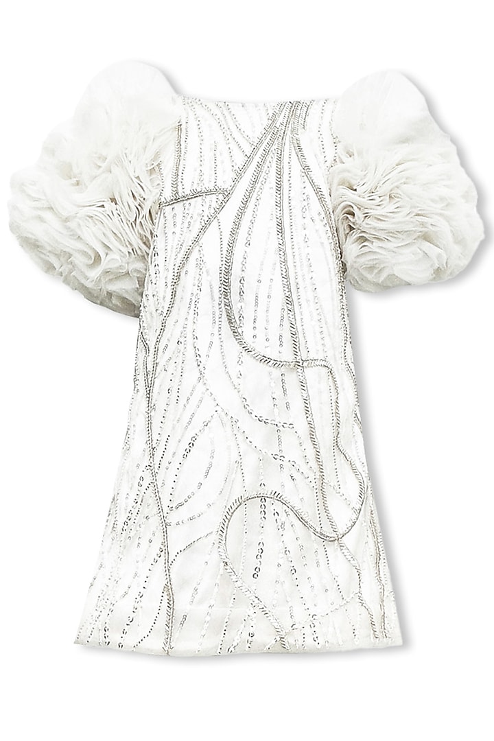 White Net Embroidered Dress For Girls by Alyaansh Couture at Pernia's Pop Up Shop