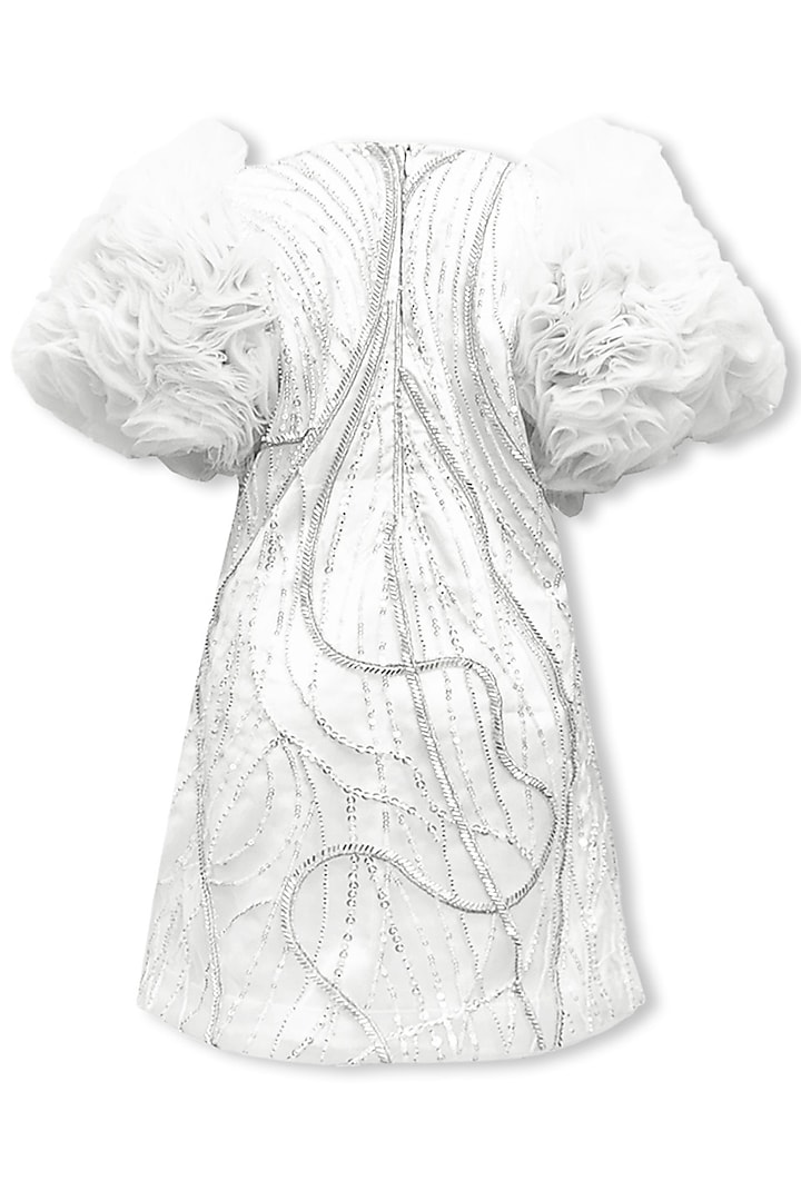 White Net Embroidered Dress For Girls by Alyaansh Couture at Pernia's Pop Up Shop