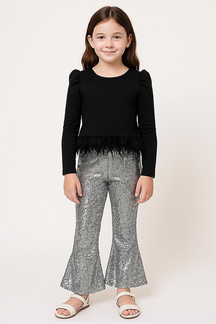 Black Scuba & Sequins Georgette Co-Ord Set For Girls by Alyaansh Couture at Pernia's Pop Up Shop