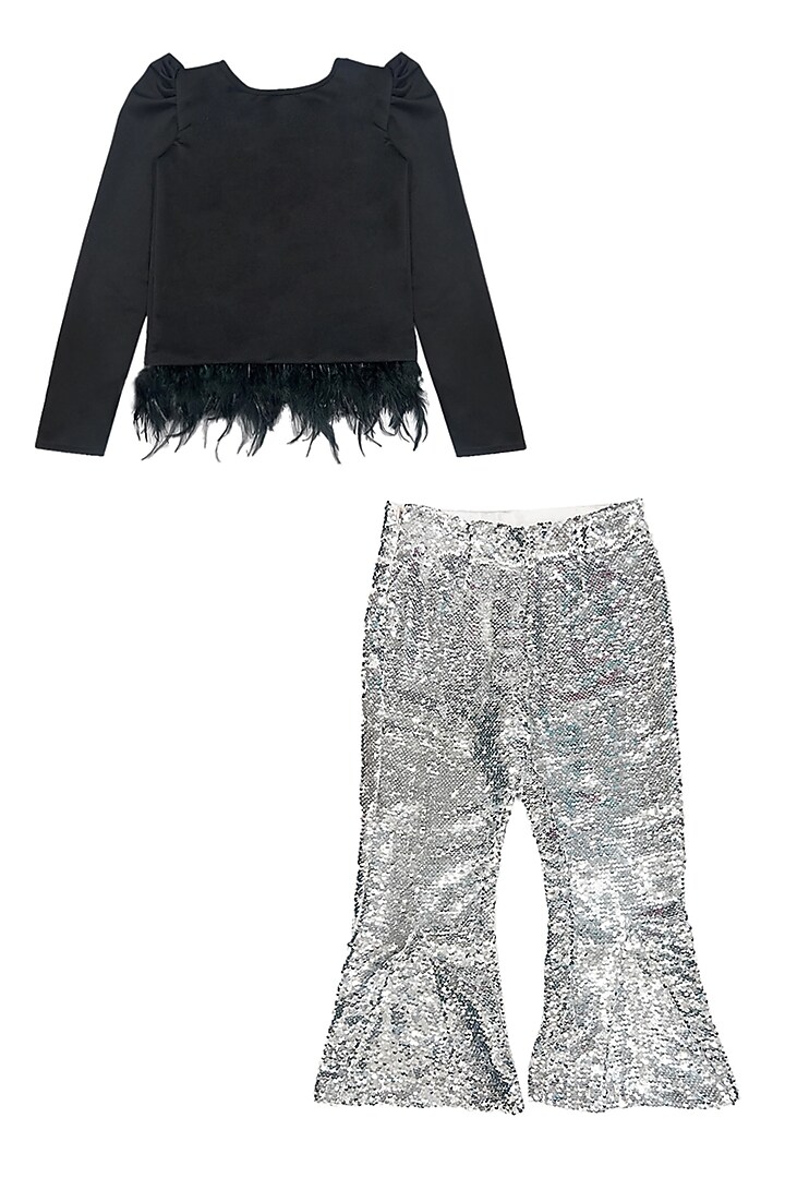 Black Scuba & Sequins Georgette Co-Ord Set For Girls by Alyaansh Couture at Pernia's Pop Up Shop