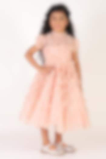 Pink Organza & Satin Embroidered Flared Dress For Girls by Alyaansh Couture at Pernia's Pop Up Shop