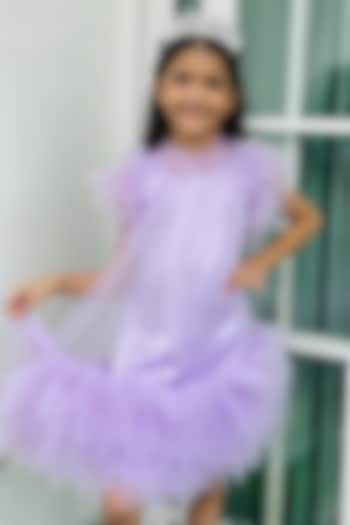Lilac Net & Satin Sequins Work Dress For Girls by Alyaansh Couture at Pernia's Pop Up Shop