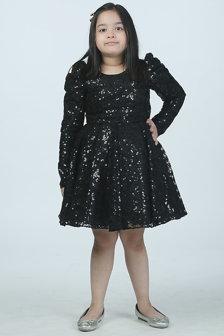 Black Net Sequins Embroidered Dress For Girls by Alyaansh Couture at Pernia's Pop Up Shop