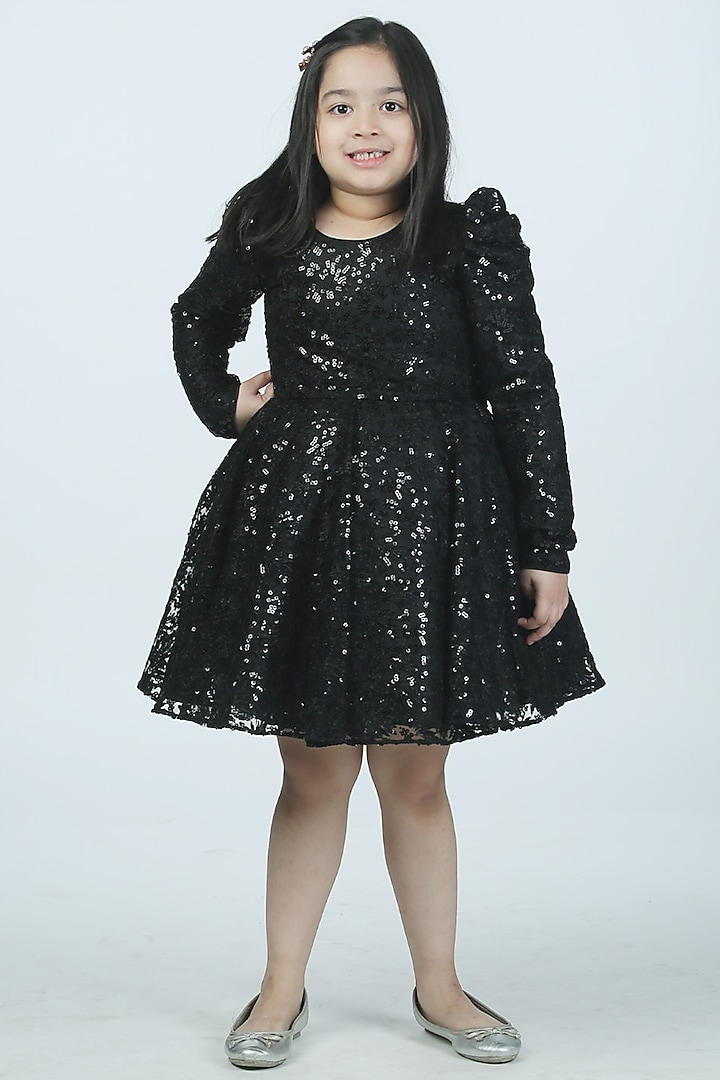 Black Net Sequins Embroidered Dress For Girls by Alyaansh Couture at Pernia's Pop Up Shop