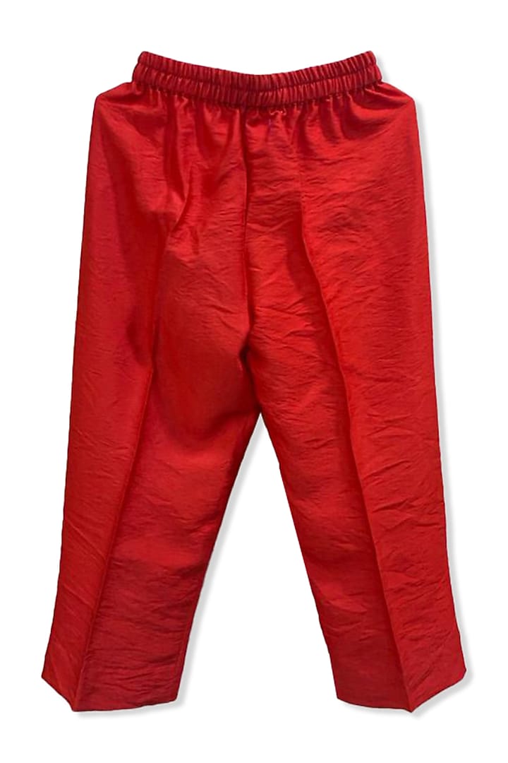 Red Cotton Gota Work Bundi Jacket Set For Boys by Alyaansh Couture at Pernia's Pop Up Shop