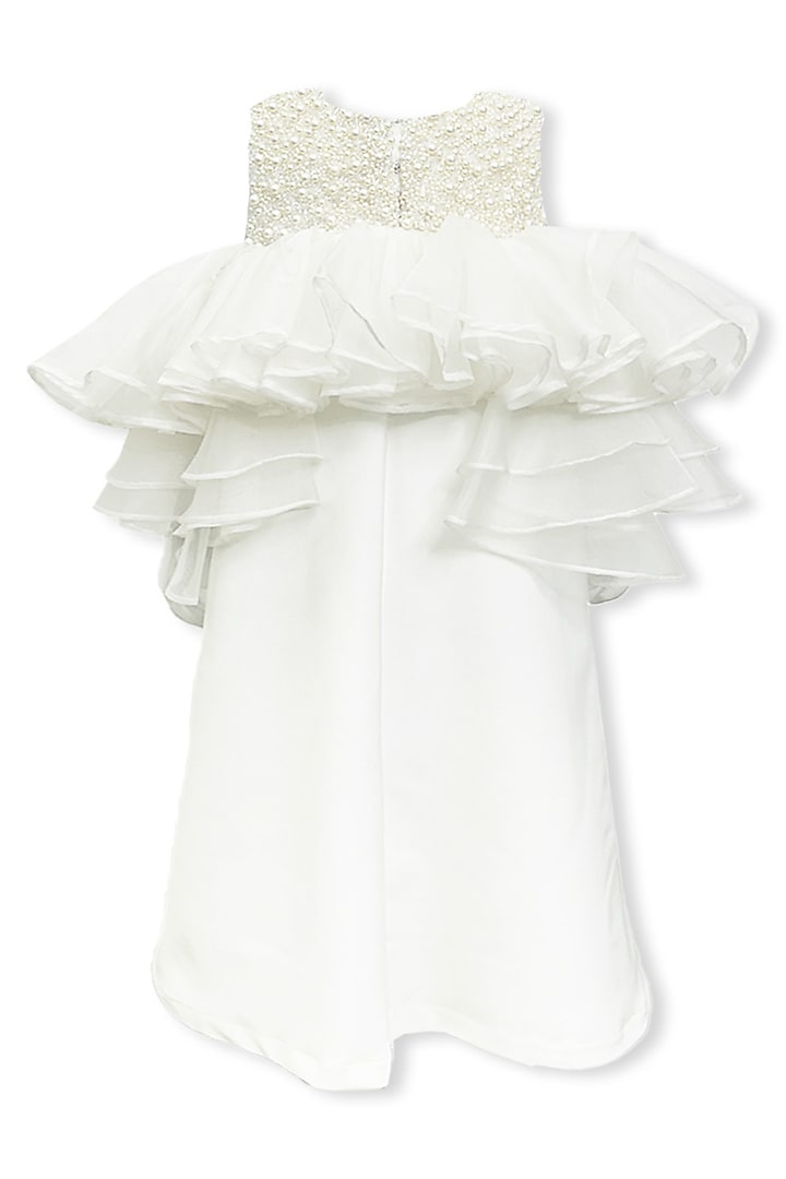 White Organza Pearl Embellished Dress For Girls by Alyaansh Couture at Pernia's Pop Up Shop