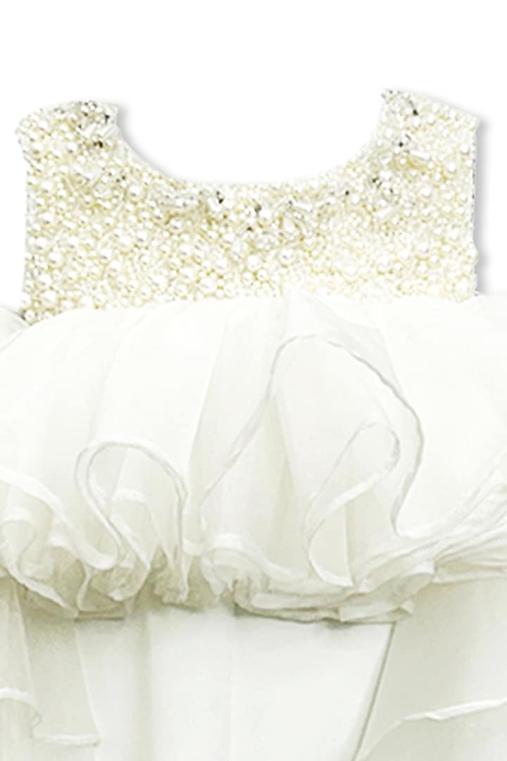 White Organza Pearl Embellished Dress For Girls by Alyaansh Couture at Pernia's Pop Up Shop